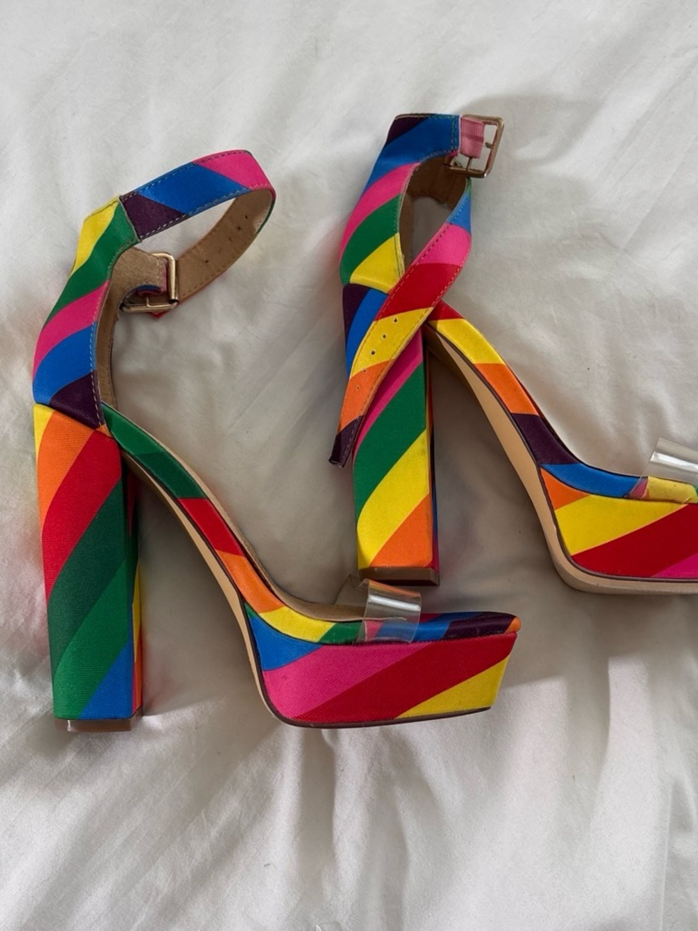 Liliana Rainbow Stripe Platform Heels - Multicolor